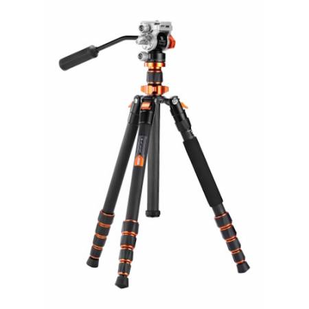 K&F Concept KF4967 O255C4 + FH-03 - zestaw, statyw video Carbon O255C4 z trybem monopodu + głowica video FH-03